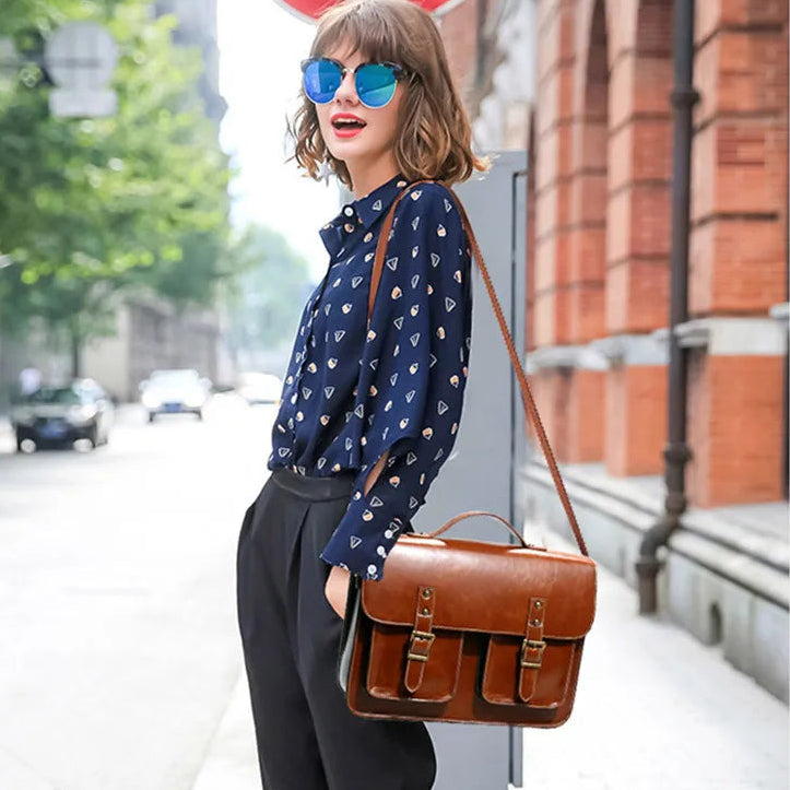 Retro Leather Women backpacks Shoulder Bag - Laptop Business Handbags