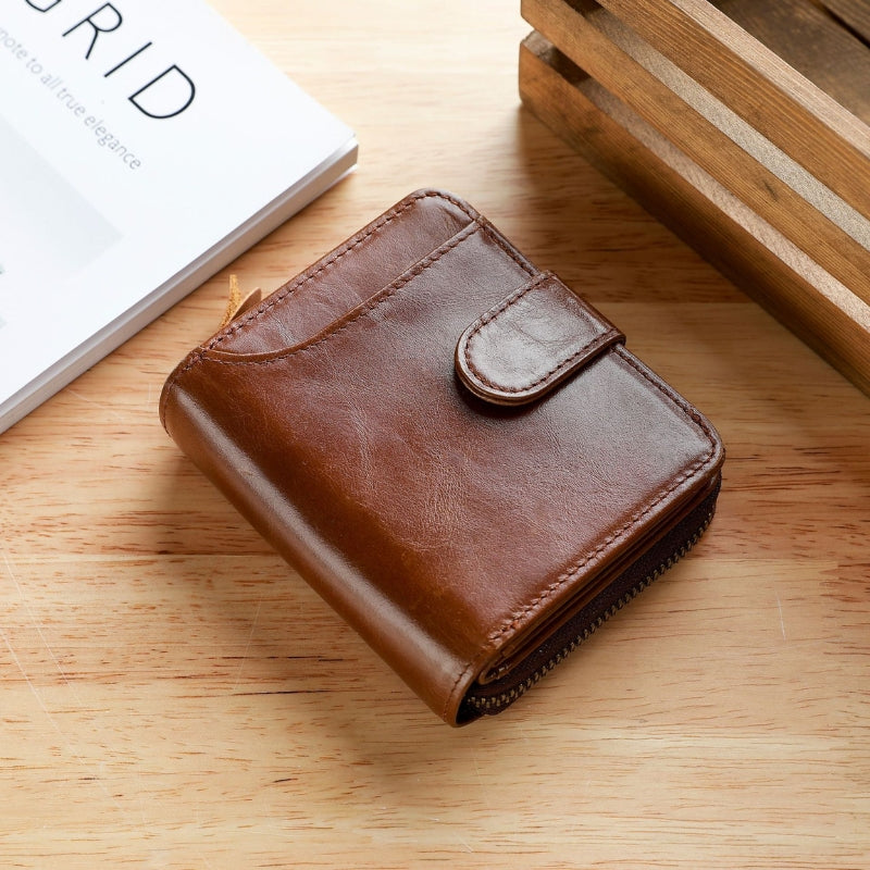 Men's Leather Multiple Card Slots Wallet - Compact Solid Color Money Bag