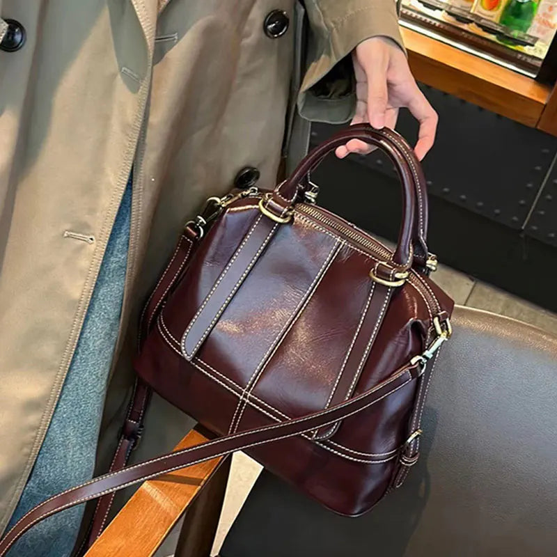 Vintage Genuine Cow Leather Women's Bag - Luxury Design Woman Handbag