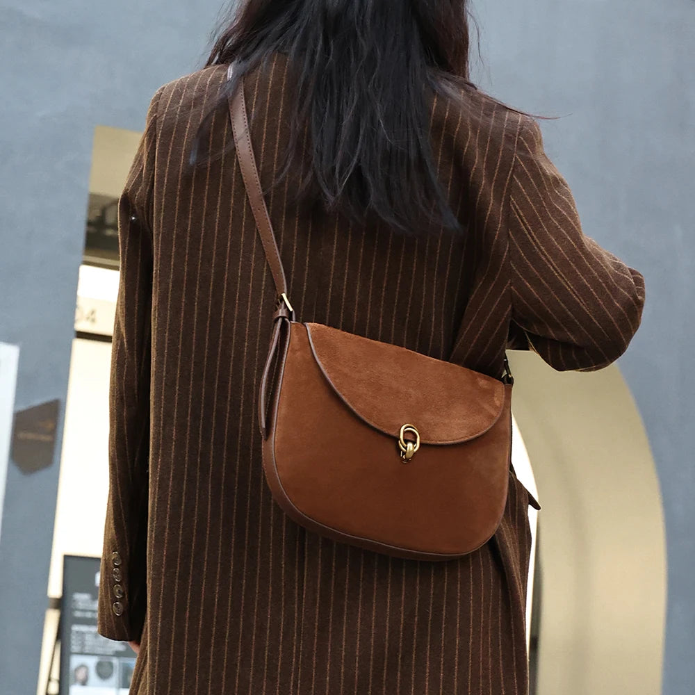 Luxury Women’s Leather Suede Shoulder Saddle Crossbody Bag