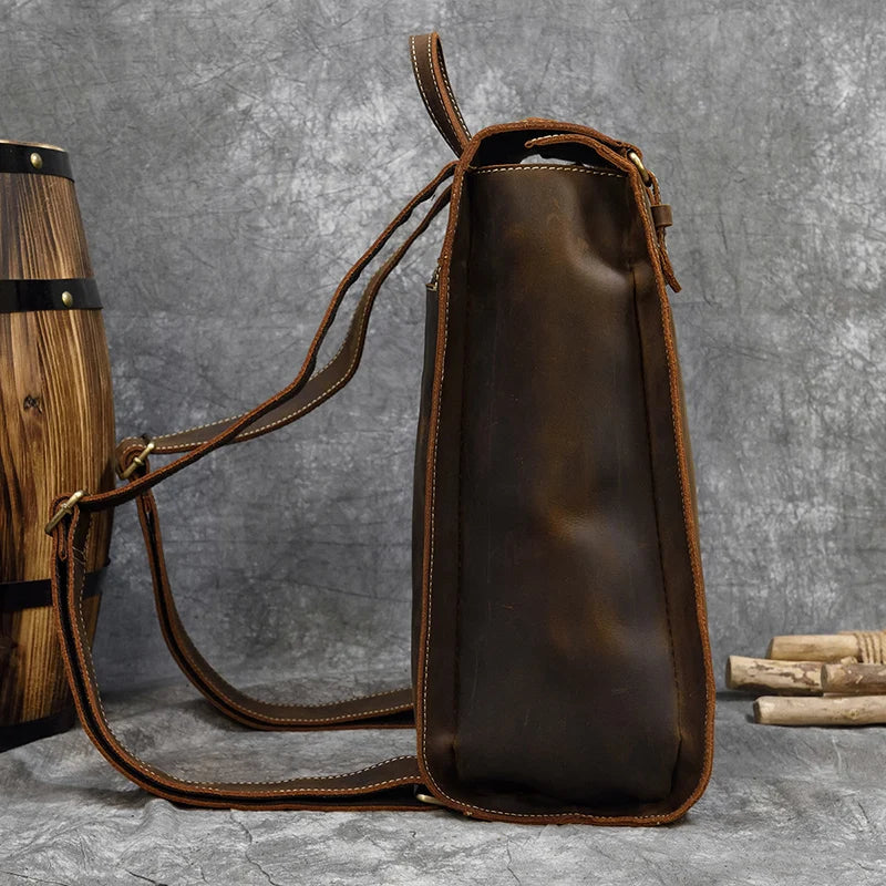 Men's Retro Crazy Horse Leather Backpack - Rucksack Brown Laptop Bag