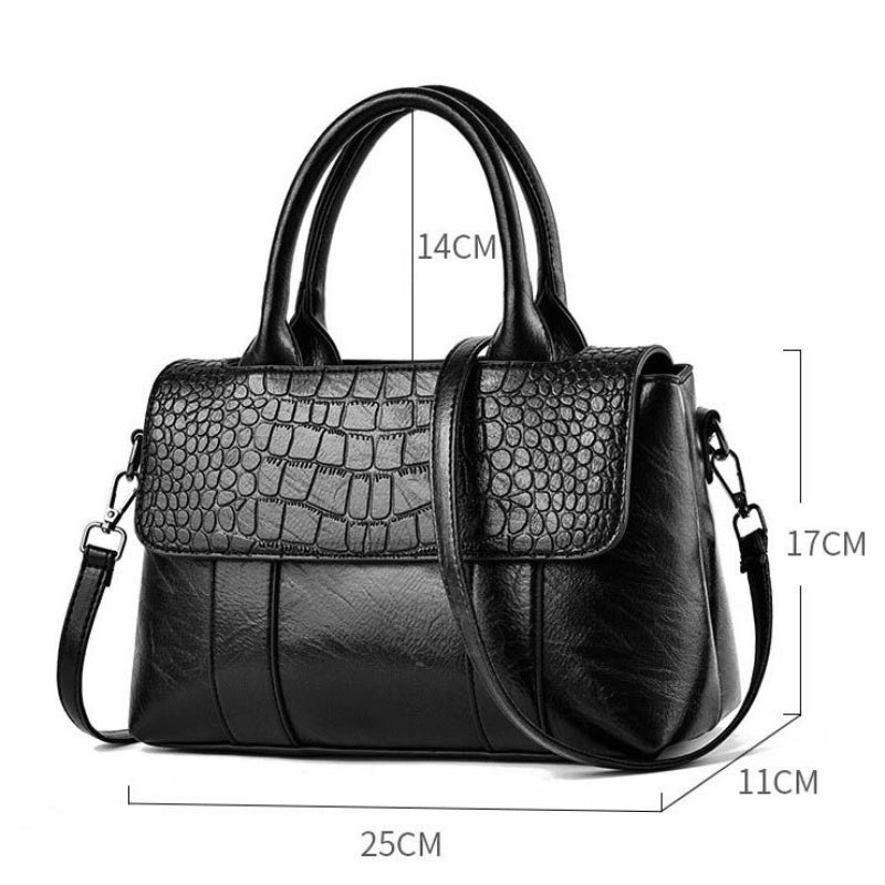Women's Crossbody Shoulder Bag - Crocodile Pattern Sandwich Zipper Bag