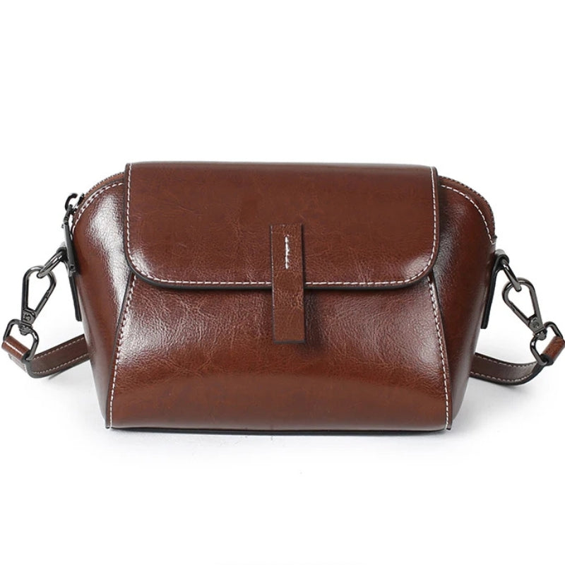 Oil Wax Cowhide Leather Crossbody Bag - Fashionable Versatile Shoulder Shell Handbag