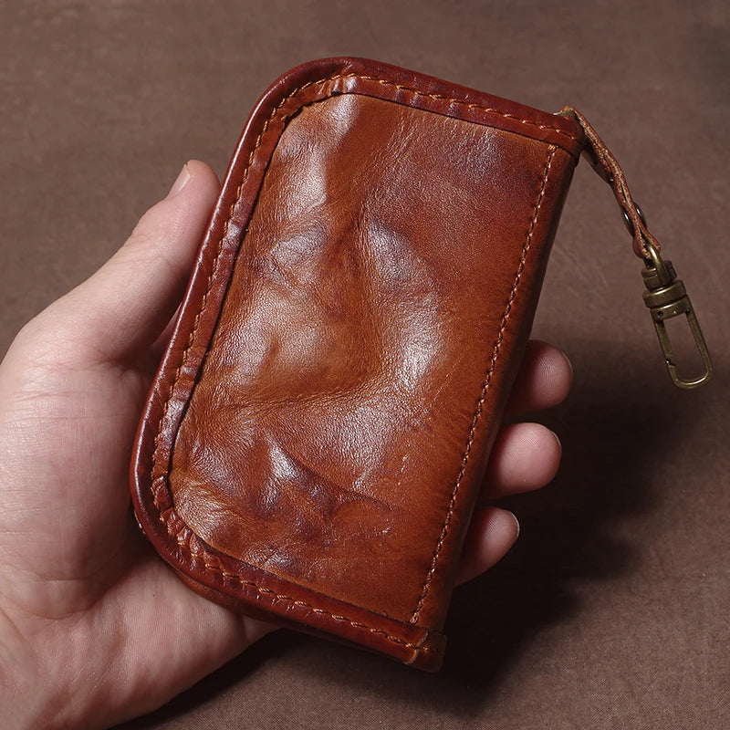 Vintage Luxury Genuine Leather Car Key Bag - Multipurpose Wallet Card Holder