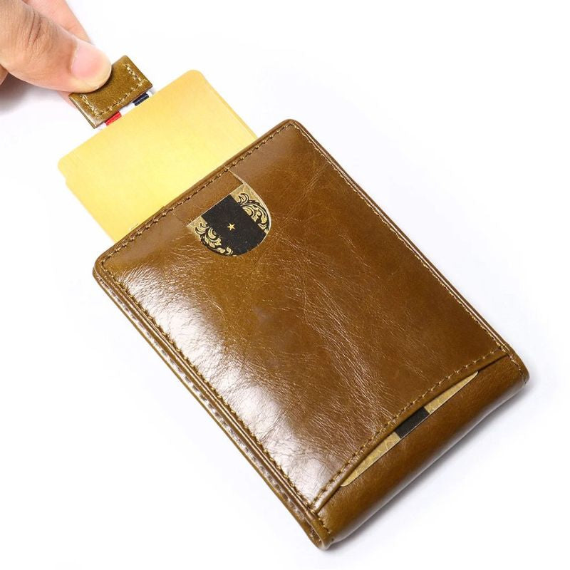 Men’s Slim Leather Card Holder Wallet – Genuine Cowhide with Dollar Clip