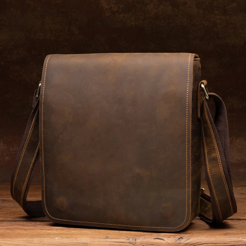 Handmade Crazy Horse Leather Messenger Bag - Retro Men Leather Bags