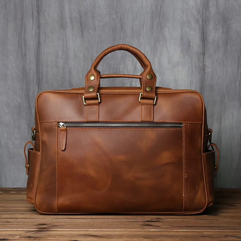 Top Layer Cowhide Retro Men's Leather Briefcase - Large Capacity Handbag Bag