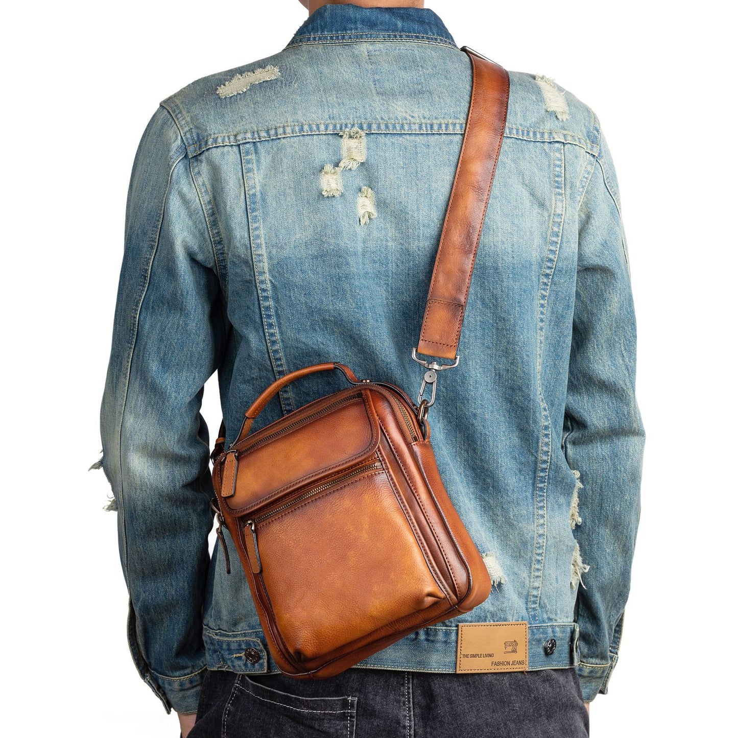 Cowhide Retro Casual Men's Messenger Bag - Vintage Crossbody Leather Handbag