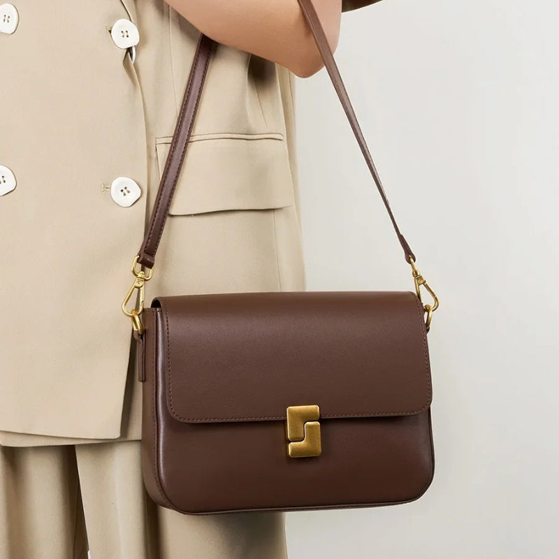 Genuine Leather Small Square Crossbody Bag - Women's Fashion Shoulder Handbags