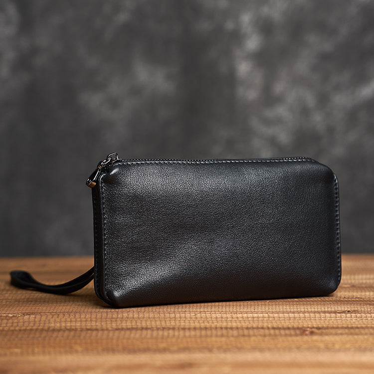 Men’s Genuine Cowhide Leather Handbag – Vintage Casual Clutch Organised Storage