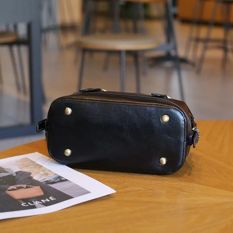 Genuine Leather Shoulder Messenger Bag - First Layer Cowhide Sandwich Zipper Bags
