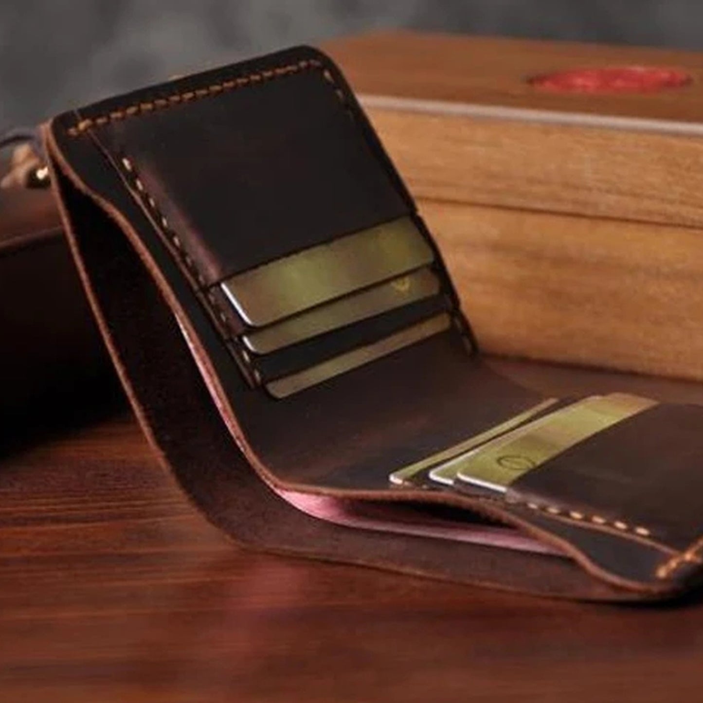 Vintage Crazy Horse Leather Short Wallet - Handmade Money Clip Purse