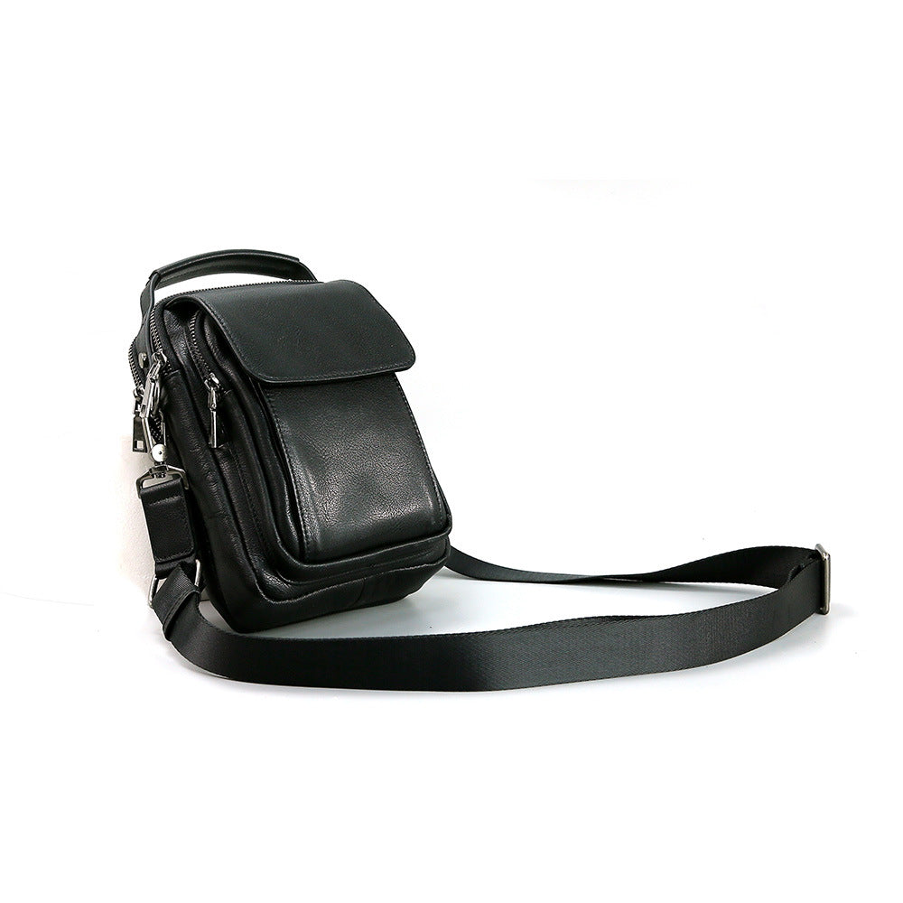 Men’s Genuine Cowhide Leather Messenger Bag – Vintage Black Crossbody Shoulder Bags