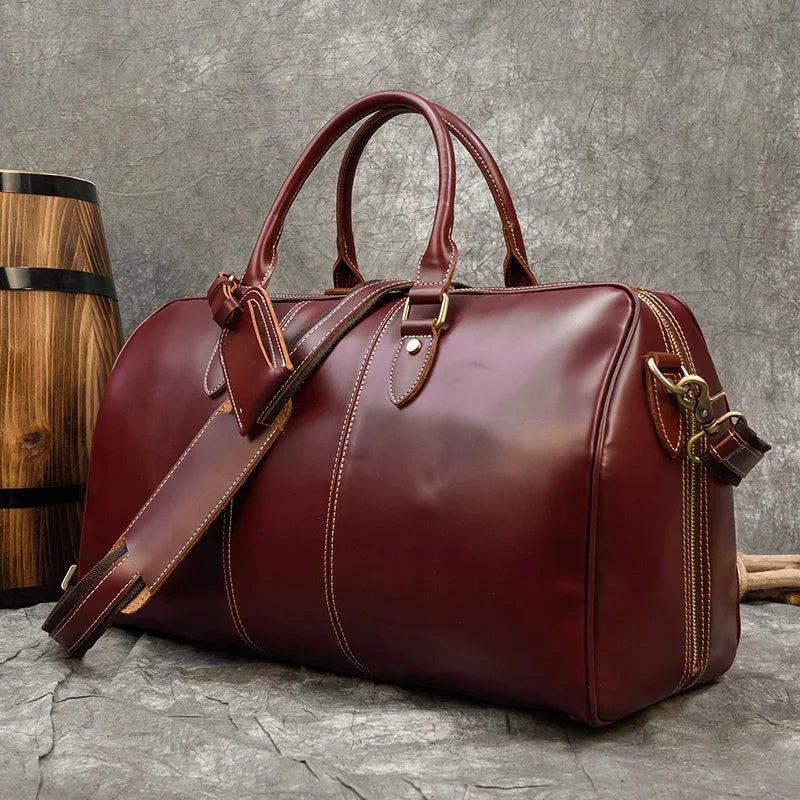 Real Leather Travel Hand Luggage - Lockable Top Grade Duffle Bag