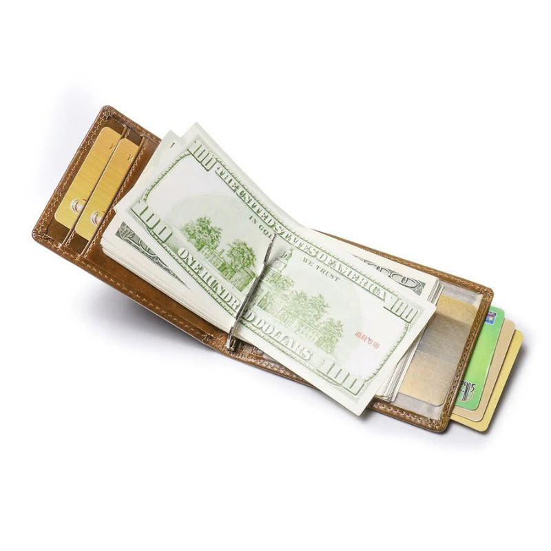 Men’s Slim Leather Card Holder Wallet – Genuine Cowhide with Dollar Clip