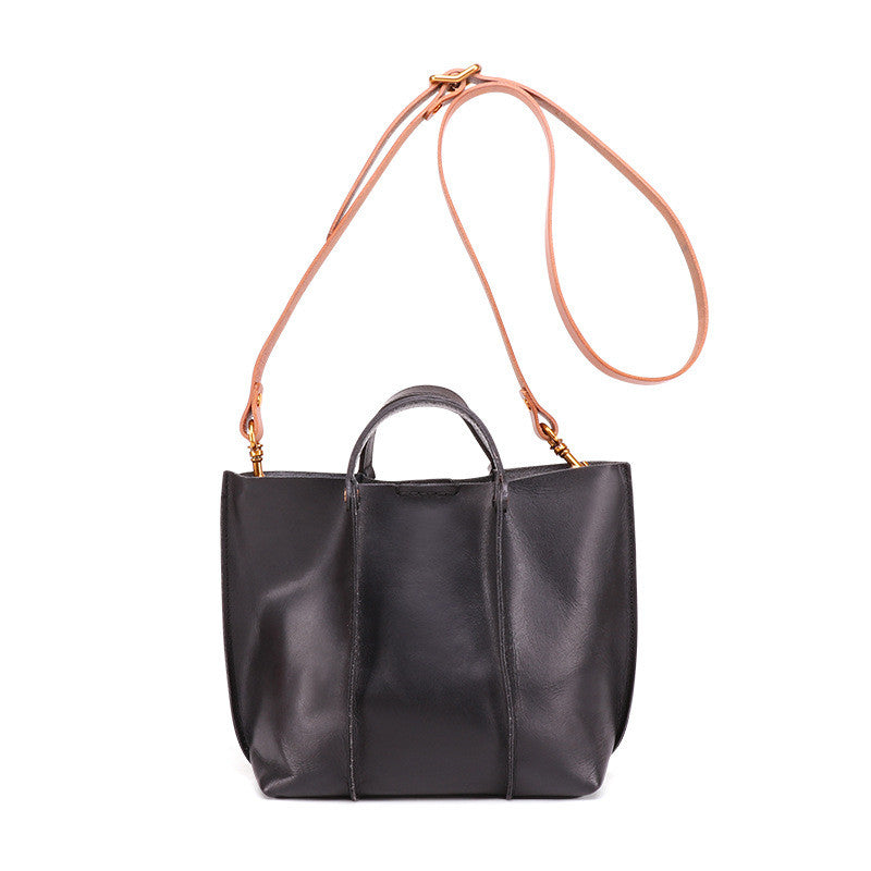 Premium Cowhide Leather Shoulder Tote Bag - Modern Bucket Style Shoulder Bags