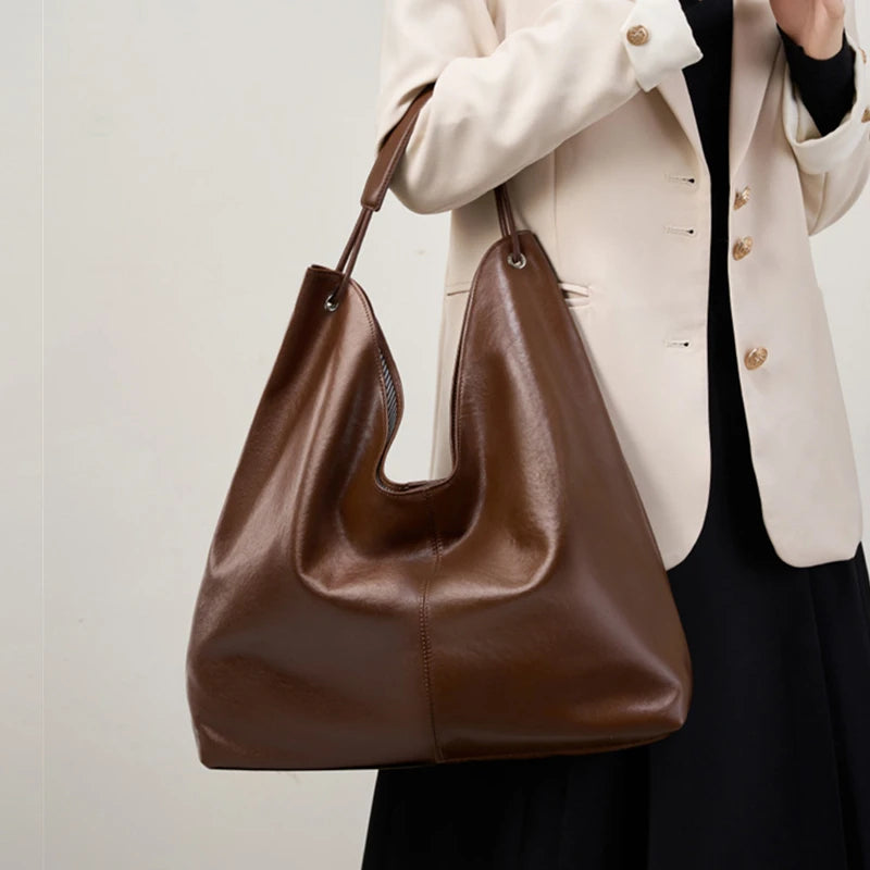 Cowhide Genuine Leather Hobo Shoulder Bag - Ladies Luxury Handbags