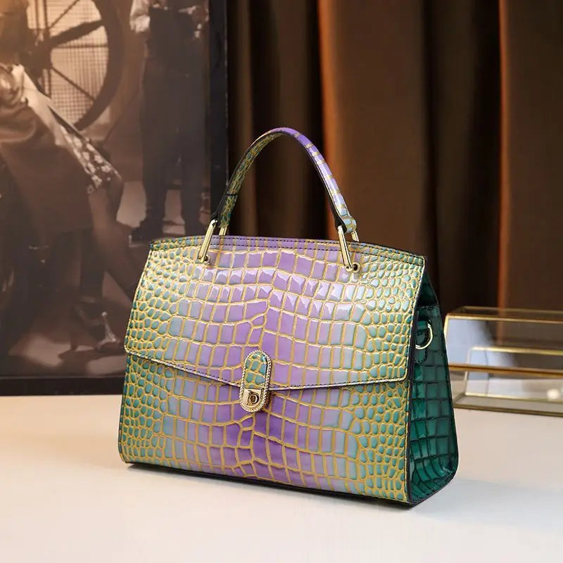 Crocodile Print Cowhide Leather Crossbody Bag
