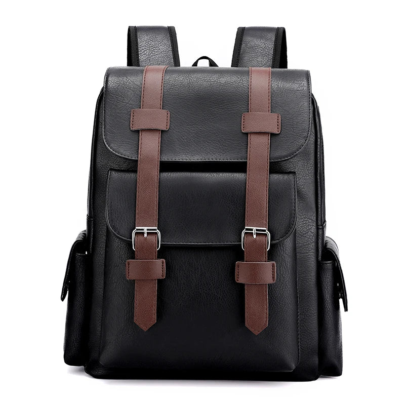Stylish Men’s PU Leather Laptop Backpack – Large Capacity School & Travel Bag