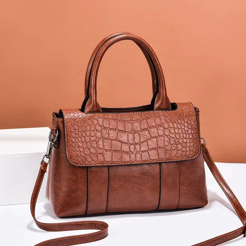 Women's Crossbody Shoulder Bag - Crocodile Pattern Sandwich Zipper Bag
