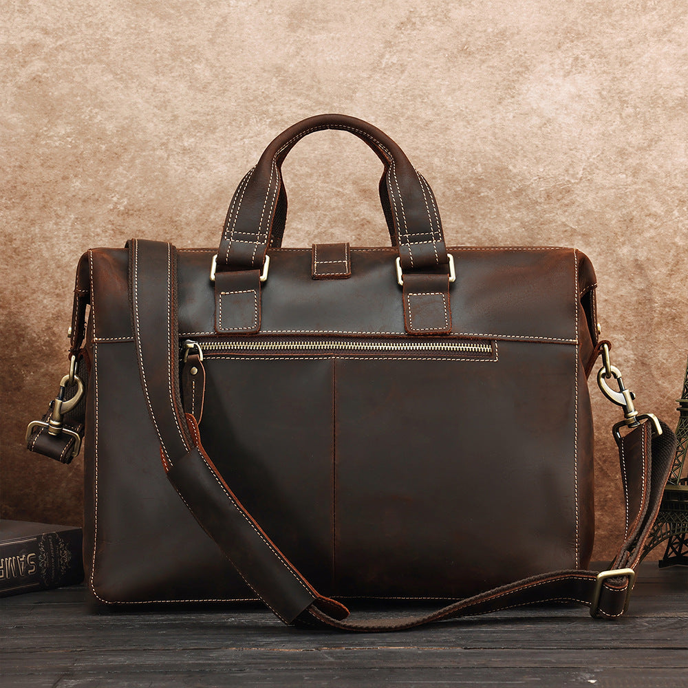 Genuine Leather Business Handbag - Large Storage First Layer Cowhide Bag