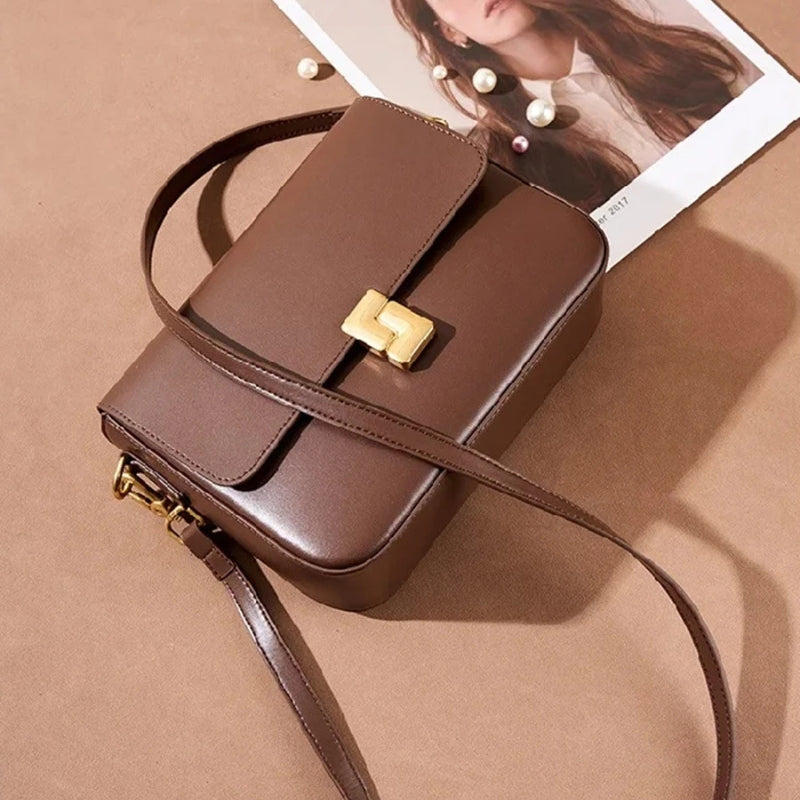 Genuine Leather Small Square Crossbody Bag - Women's Fashion Shoulder Handbags