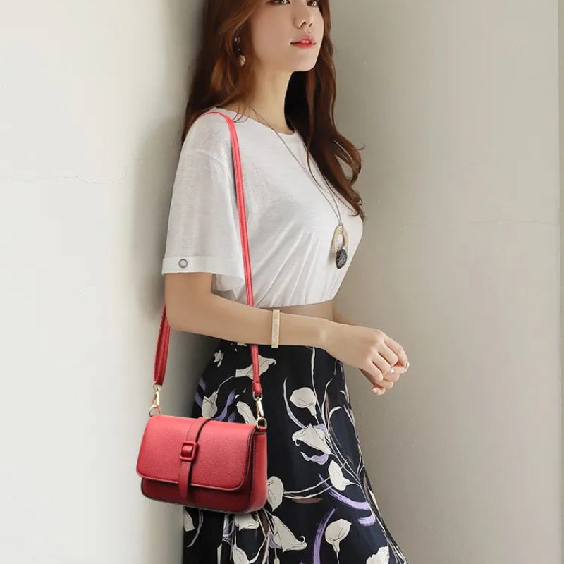 Women’s Small Square Crossbody Bag - Minimalist Leather Flap Bag