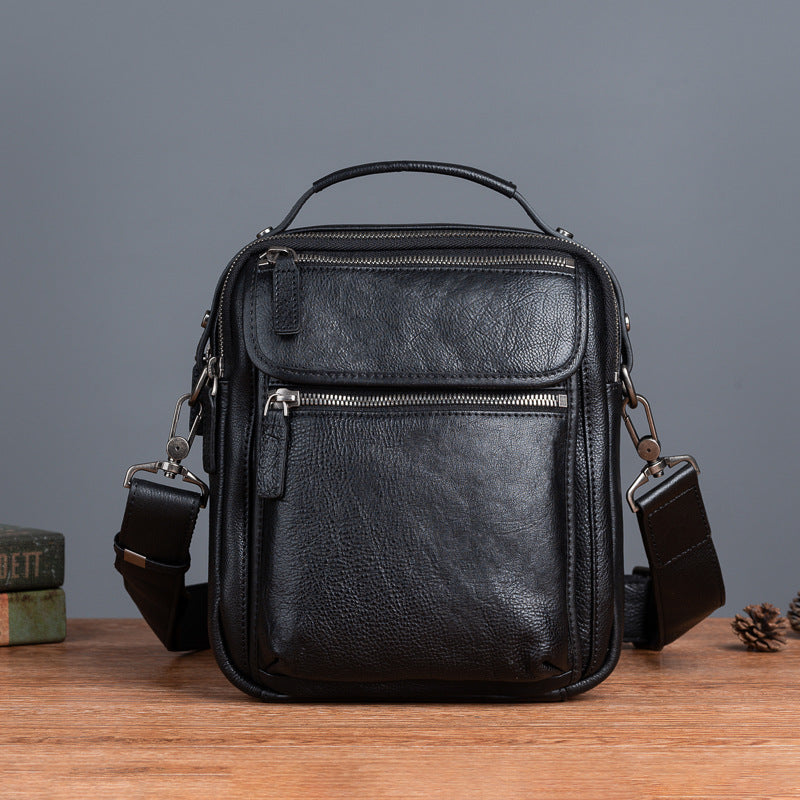 Cowhide Retro Casual Men's Messenger Bag - Vintage Crossbody Leather Handbag