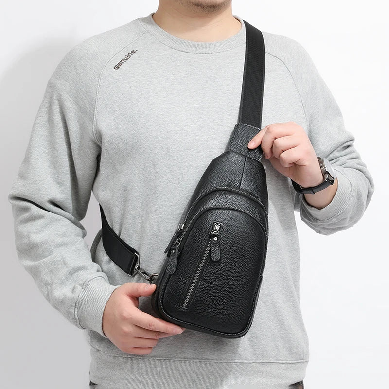 Men’s Genuine Leather Sling Bag – Casual Crossbody Chest Pack