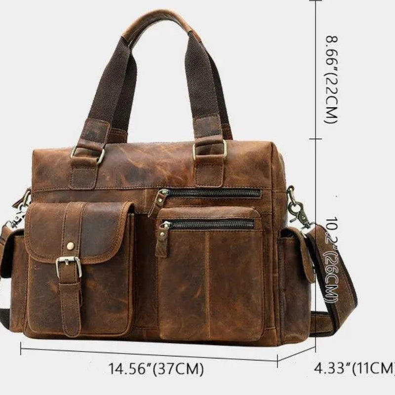 Horizontal Outdoor Business Hand Bag -  First Layer Cowhide Leather Travel Luggage