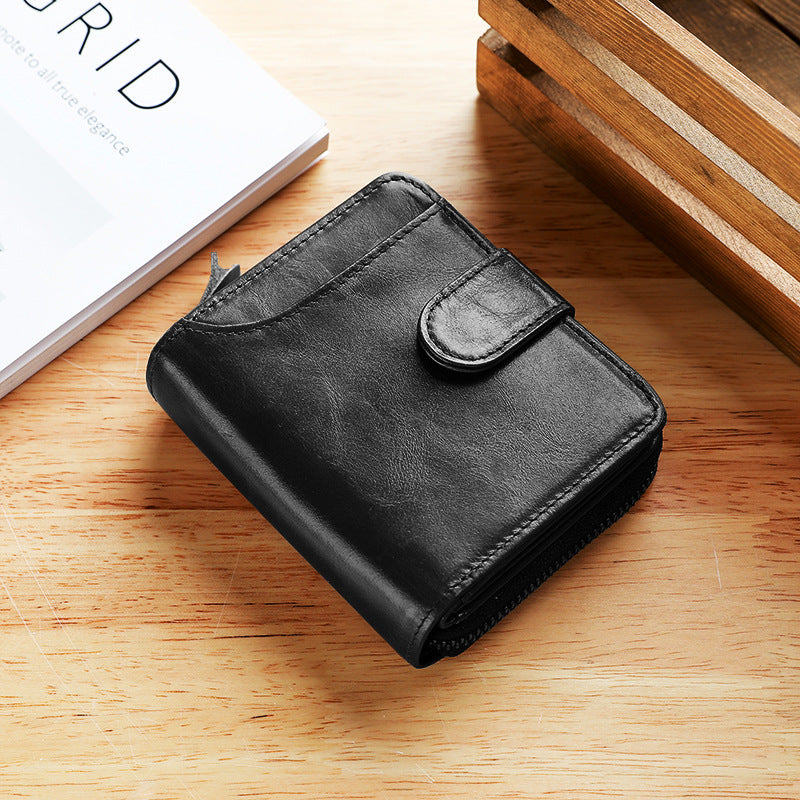 Men's Leather Multiple Card Slots Wallet - Compact Solid Color Money Bag