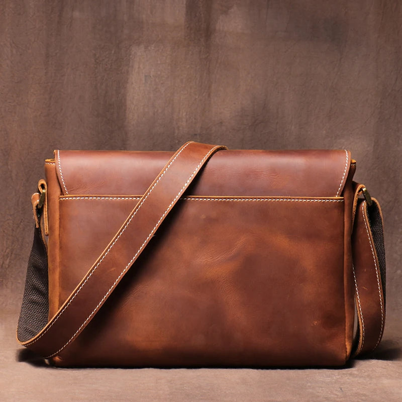 Crazy Horse Leather Messenger Bag - Men's Vintage Flap Crossbody Bags