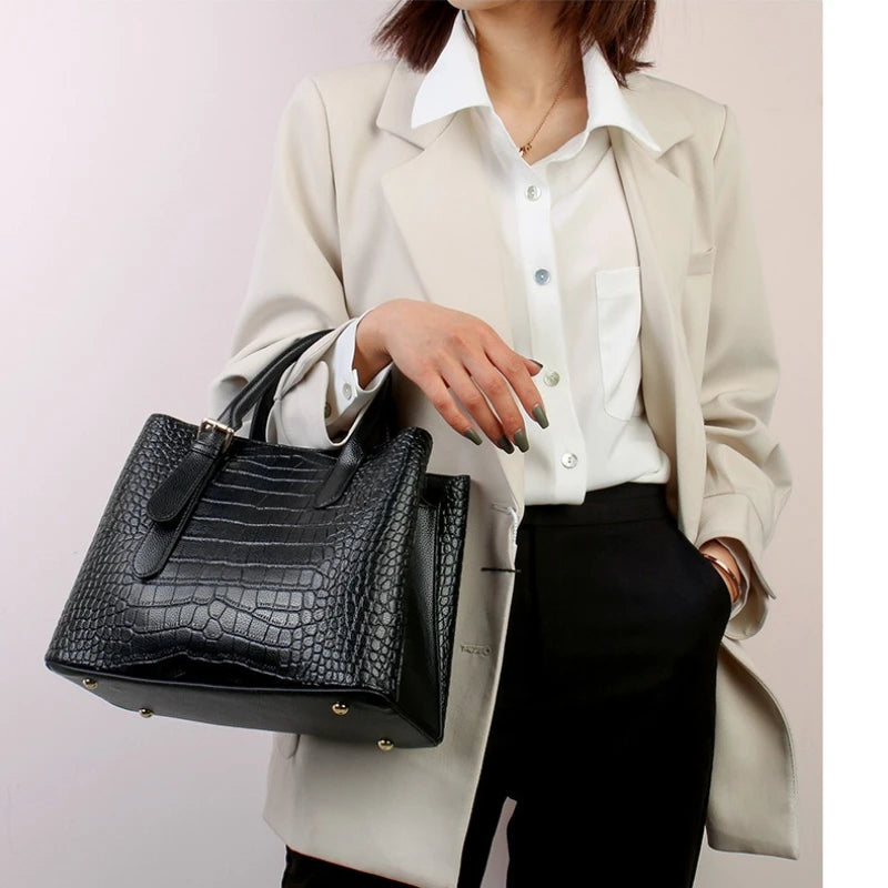 Crocodile Pattern Large Shoulder Bag – Luxury Designer Handbag