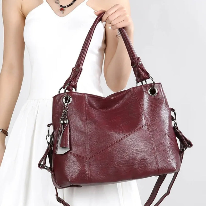 Large Capacity Soft Leather Stitching Handbag - American Retro Square Bag