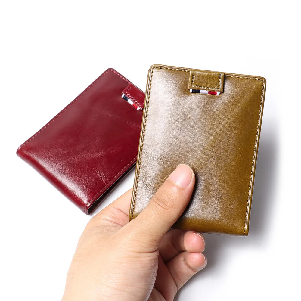 Men’s Slim Leather Card Holder Wallet – Genuine Cowhide with Dollar Clip