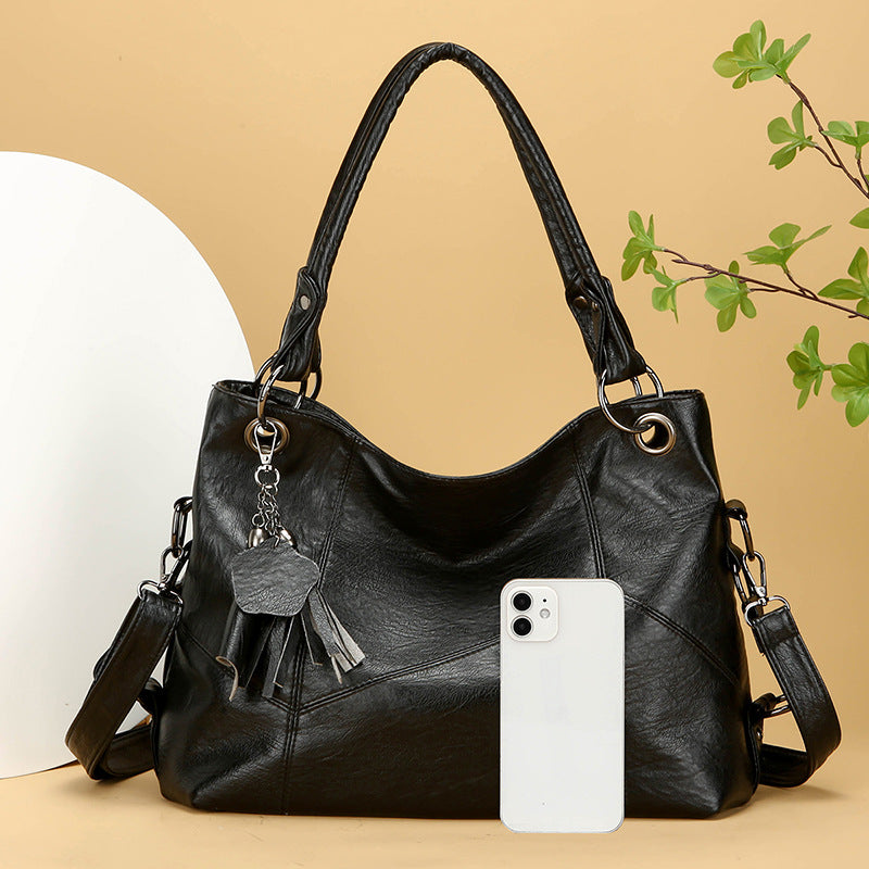 Large Capacity Soft Leather Stitching Handbag - American Retro Square Bag