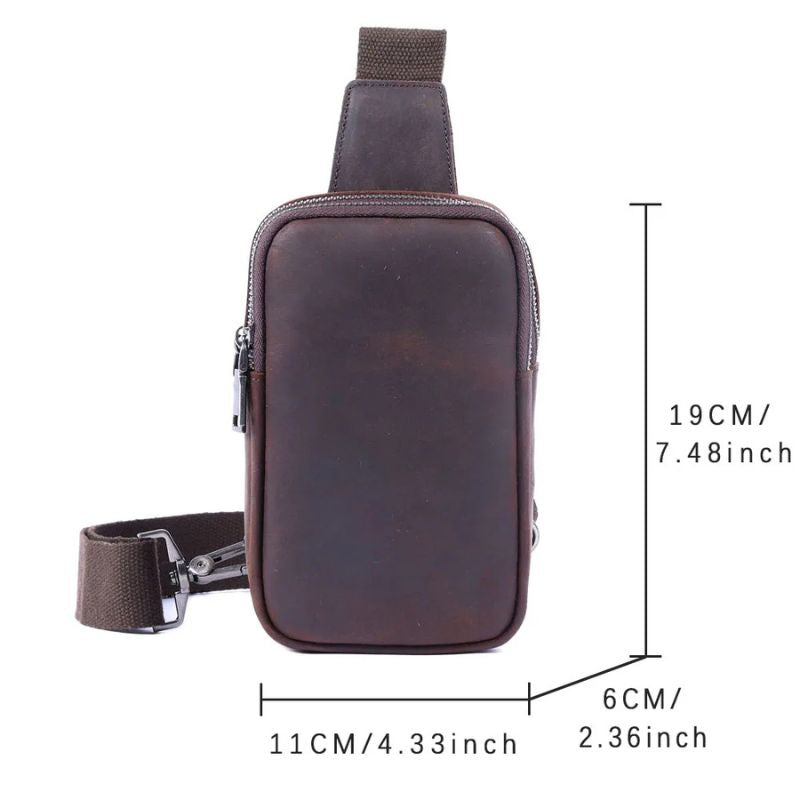 Vintage Full Grain Leather Sling Bag for Men – Premium Crossbody Chest Bag