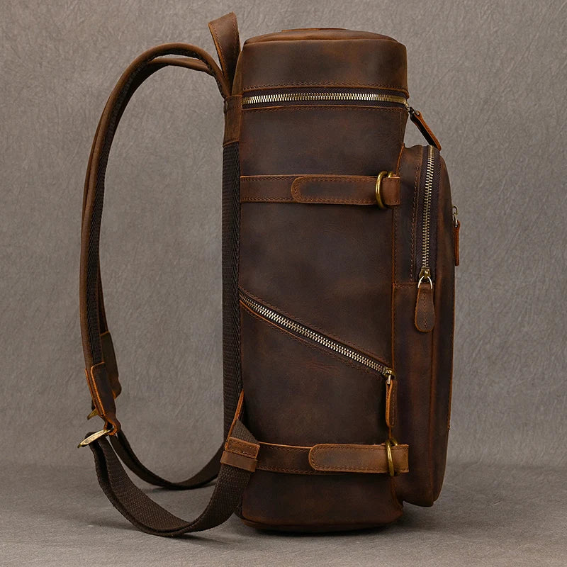 Vintage Crazy Horse Genuine Leather Backpack - Laptop Rucksack Student Bag