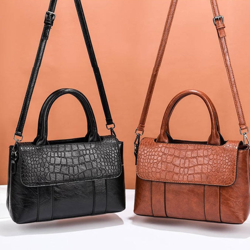 Women's Crossbody Shoulder Bag - Crocodile Pattern Sandwich Zipper Bag