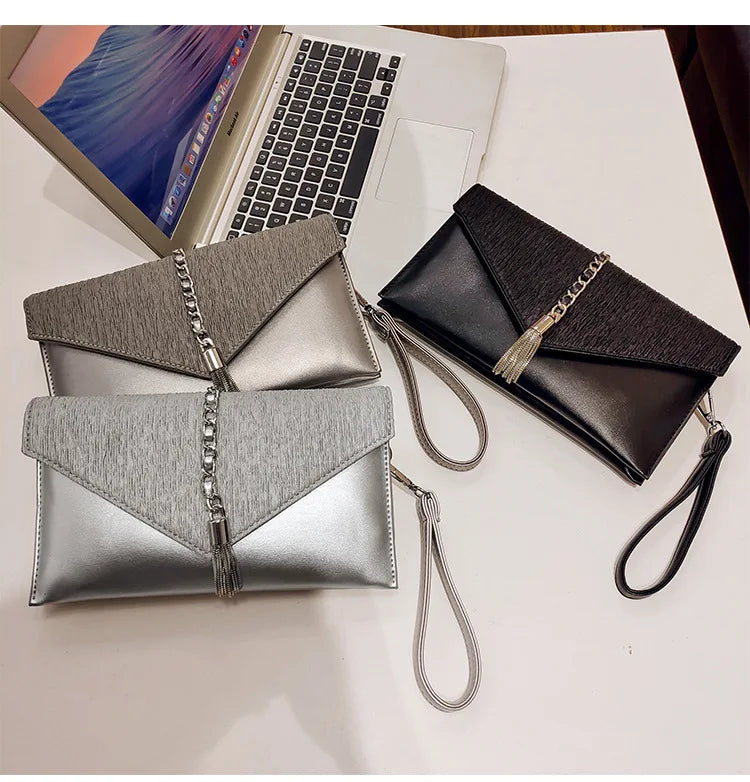 PU leather Tassels ladies Women Shoulder Bag - Envelope Clutches Purse