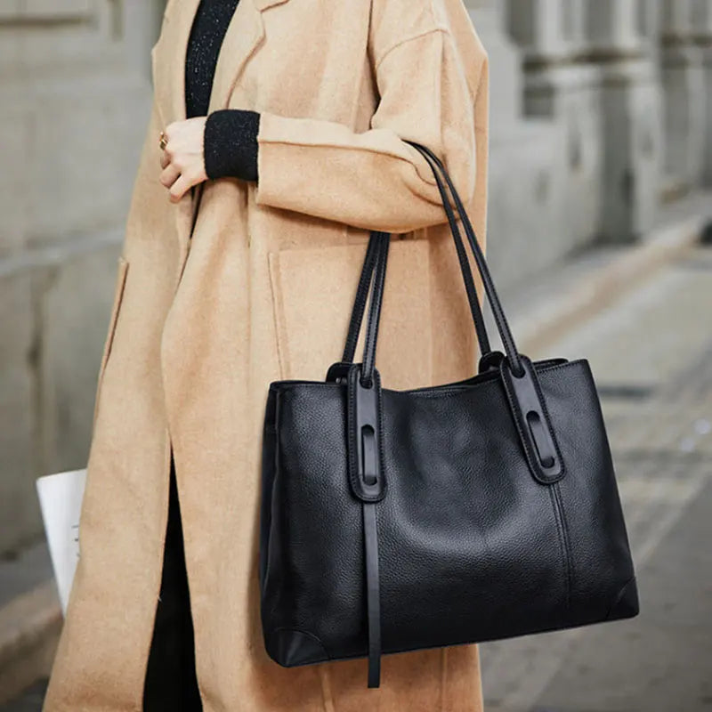 Luxury Soft Cowhide Leather Tote Bag - Women's Shoulder Handbag