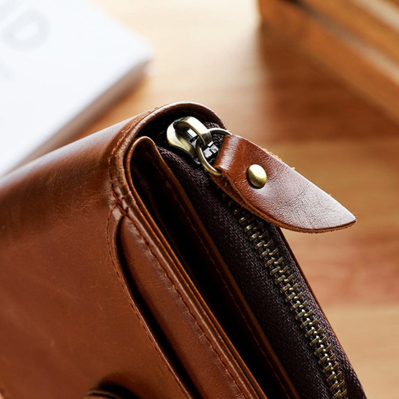 Men's Leather Multiple Card Slots Wallet - Compact Solid Color Money Bag