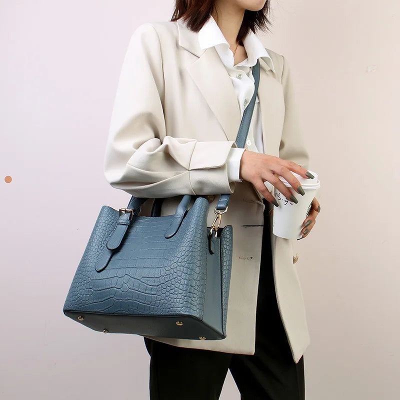 Crocodile Pattern Large Shoulder Bag – Luxury Designer Handbag