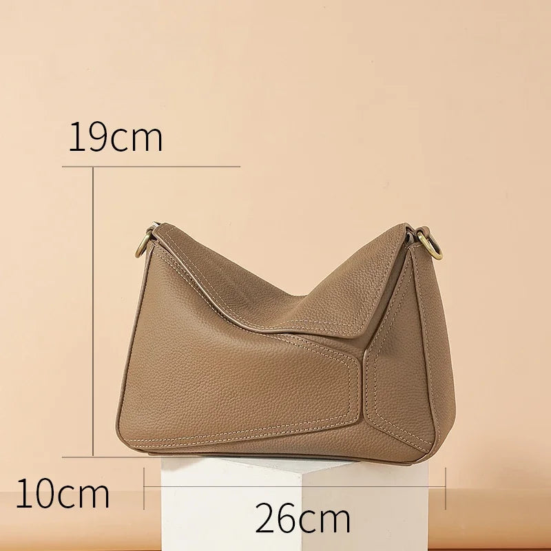 Cowhide Leather Women's Geometric Shoulder Bag - Luxury Crossbody Handbag