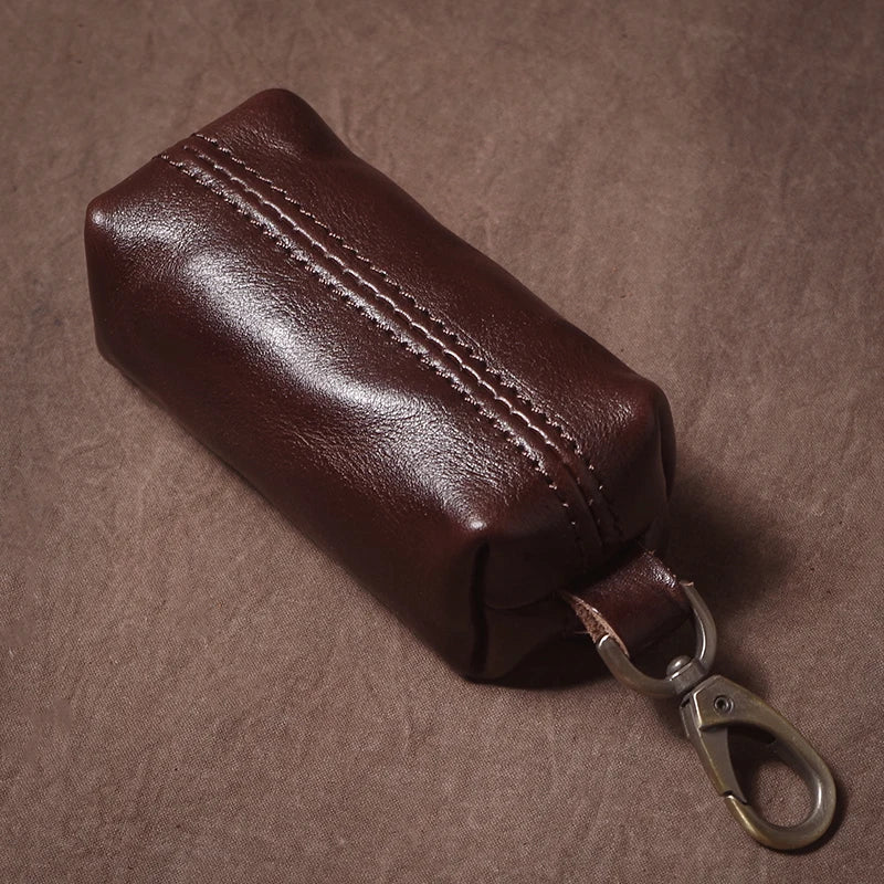 Vintage Cowhide Leather Car Key Case - Hanging Housekeeper Home Organizer