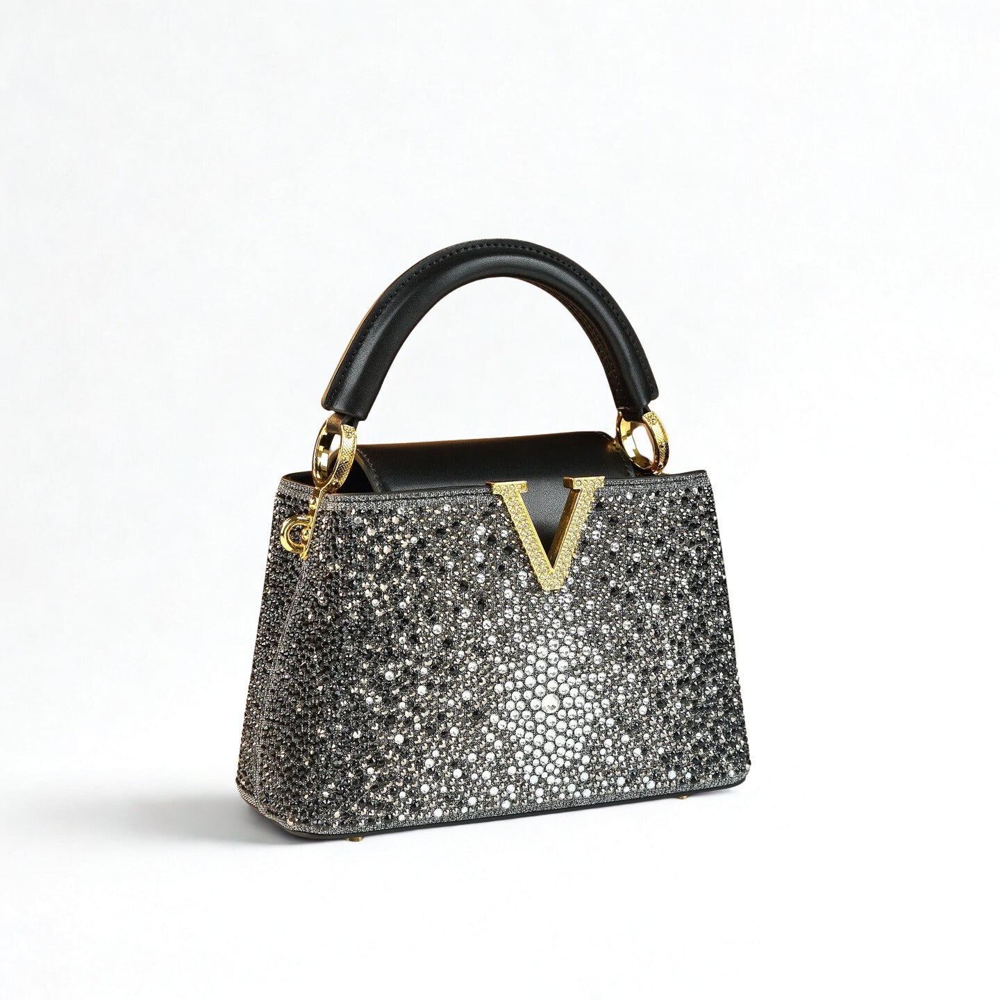 Genuine Leather V Letter Small Crossbody Bag - Diamonds Luxury Messenger Shell Bags