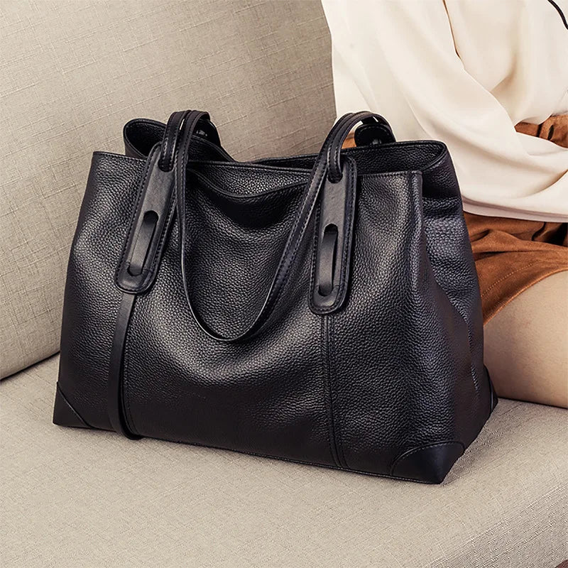 Luxury Soft Cowhide Leather Tote Bag - Women's Shoulder Handbag