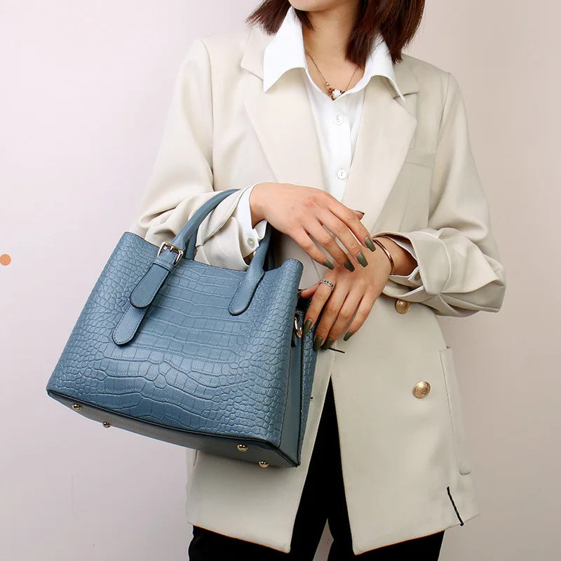 Crocodile Pattern Large Shoulder Bag – Luxury Designer Handbag