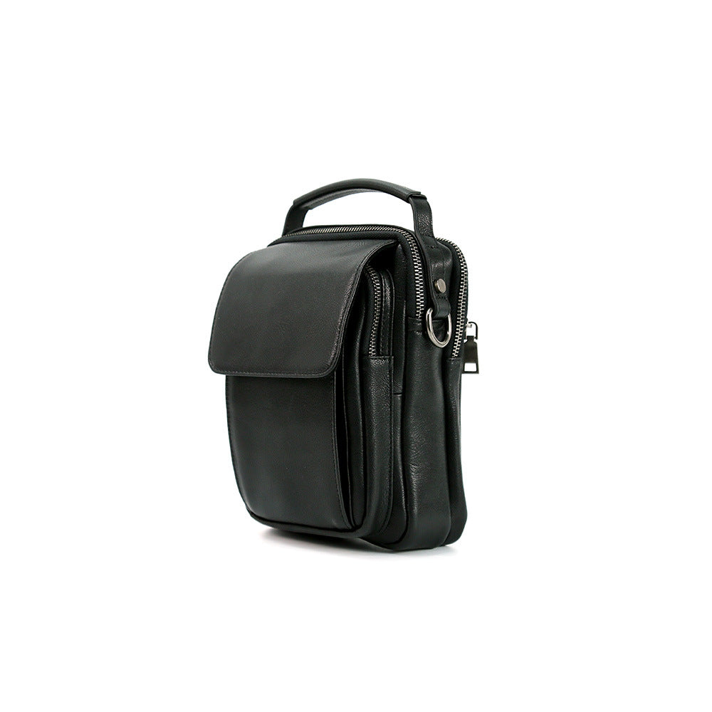 Men’s Genuine Cowhide Leather Messenger Bag – Vintage Black Crossbody Shoulder Bags