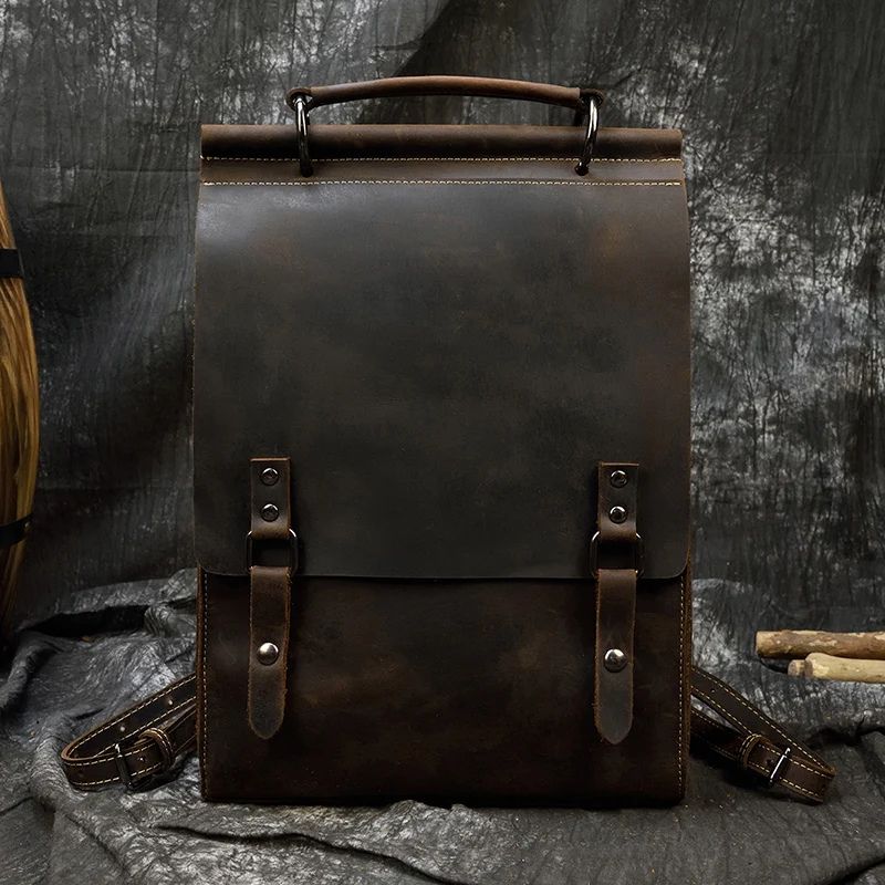 Vintage Crazy Horse Genuine Leather Backpack for Men & Women – A4 School & Laptop Daypack Rucksack